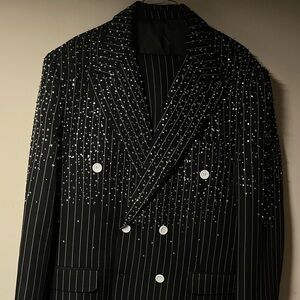 Black Rhinestone Prom and party suit/Hand made Piece (44R)